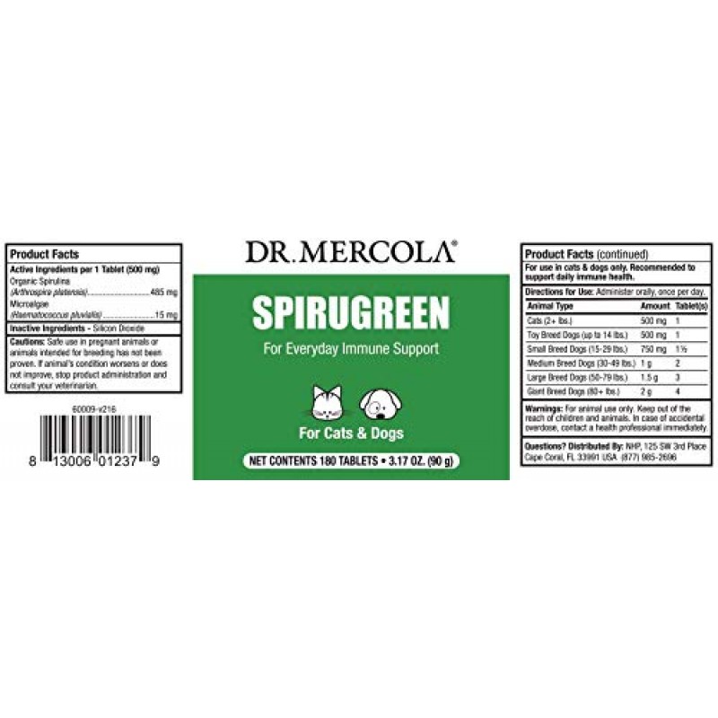 Dr. Mercola 고양이와 개를 위한 면역 지원 키트, 면역 균형, 유기농 버섯 복합체, SpiruGreen, 애완동물의 면역 및 소화기 건강 지원, 유전자 변형 성분 없음, 글루텐 프리, 간장 프리