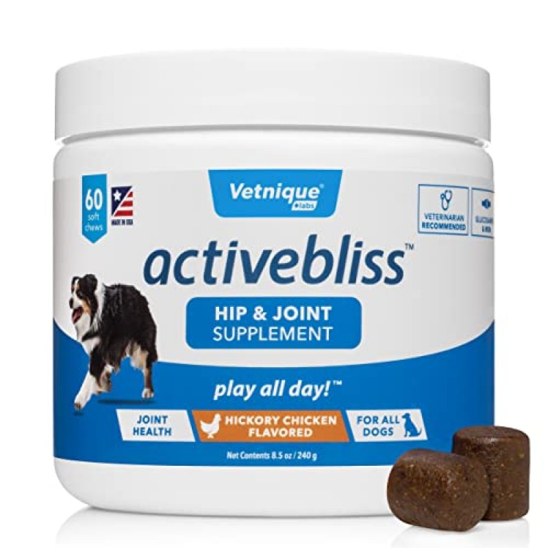 Glandex 항문샘 지원 츄 60개 및 Activebliss 엉덩이 및 관절 츄 60개 | 땅콩 버터, 히코리 치킨, 개와 고양이를 위한 프로바이오틱스, 개를 위한 글루코사민, 개를 위한 훈련용 간식