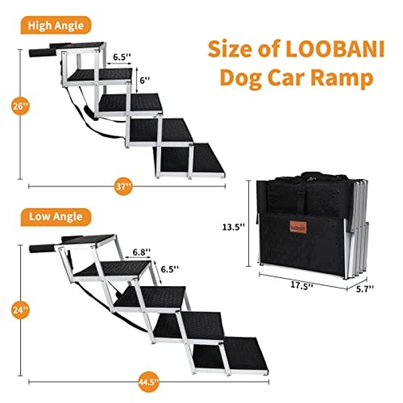 노령견, 노령견, 소형견의 후방 리프트를 도와 SUV, 트럭에 쉽게 승하차할 수 있습니다. 패키지 포함 LOOBANI 개 자동차 램프 및 휴대용 개 슬링 민첩성 개 계단 엉덩이 지원 하네스