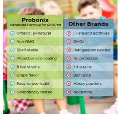 어린이를 위한 Probonix Advanced Kids 프로바이오틱, 초강력 유기농, 비 GMO 액상 프로바이오틱, 만성 설사, 변비 및 IBS 퇴치, 8가지 프로바이오틱 균주, 1개월 분량 - 포도