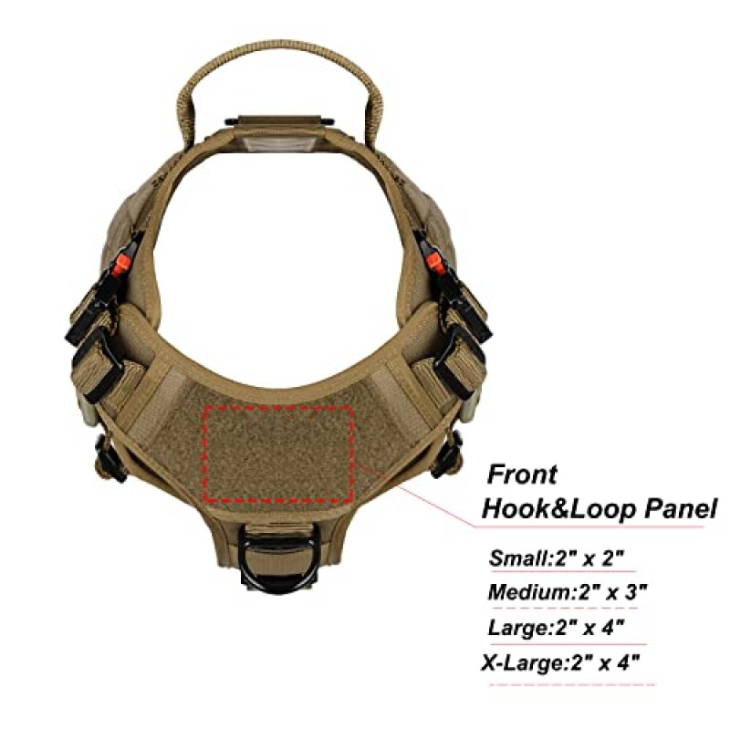 ICEFANG 전술 개 하네스, 대형, 2X 금속 버클, 손잡이가 있는 작업 개 MOLLE 조끼, 전면 가죽 끈 클립을 당기지 않음, 후크 및 루프 패널
