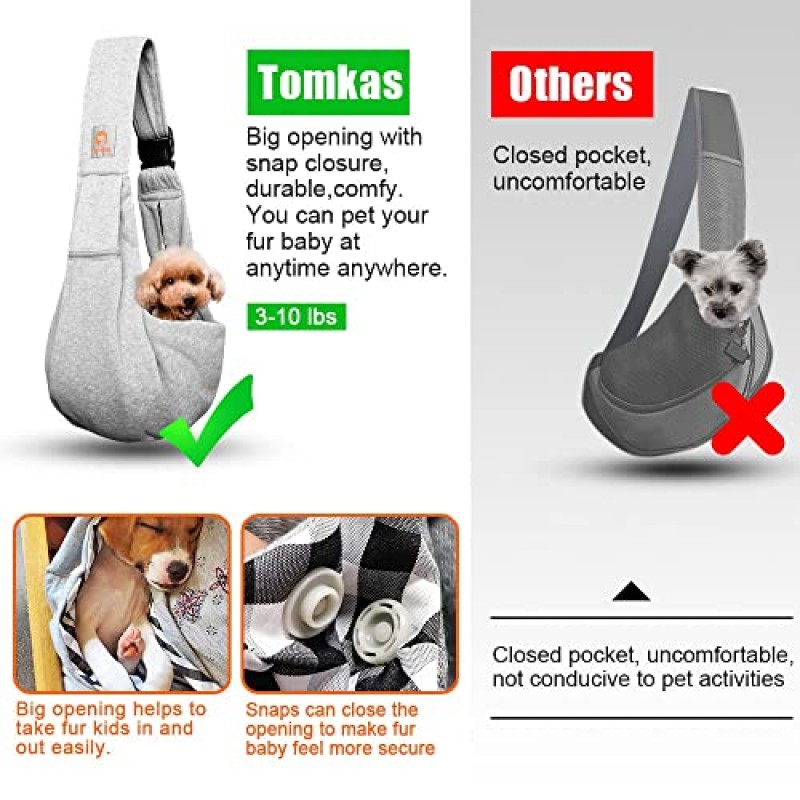 소형견용 TOMKAS 개 슬링 캐리어 추가 포켓이 있는 애완동물 슬링 보관 포켓이 있는 슬링