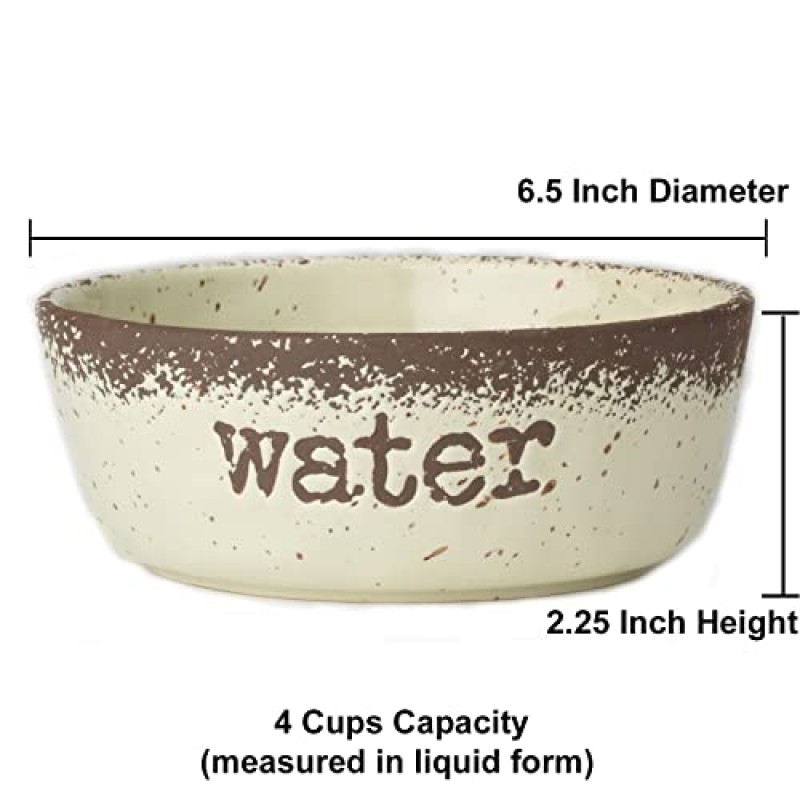 PetRageous 15019 그릇 석기 물 개 그릇 4컵 용량 직경 6.5인치 x 높이 2.25인치 중형 및 대형 개와 고양이에게 적합, 천연 얼룩무늬, 갈색