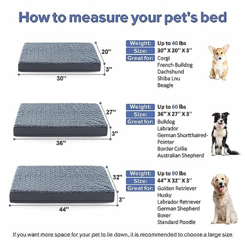 JOEJOY 중소형견용 정형외과용 개 침대, 탈착식 방수 커버가 있는 계란 상자 폼 개 침대, 미끄럼 방지 바닥이 있는 부드러운 장미 플러시 애완동물 침대 매트, 기계 세탁 가능(30