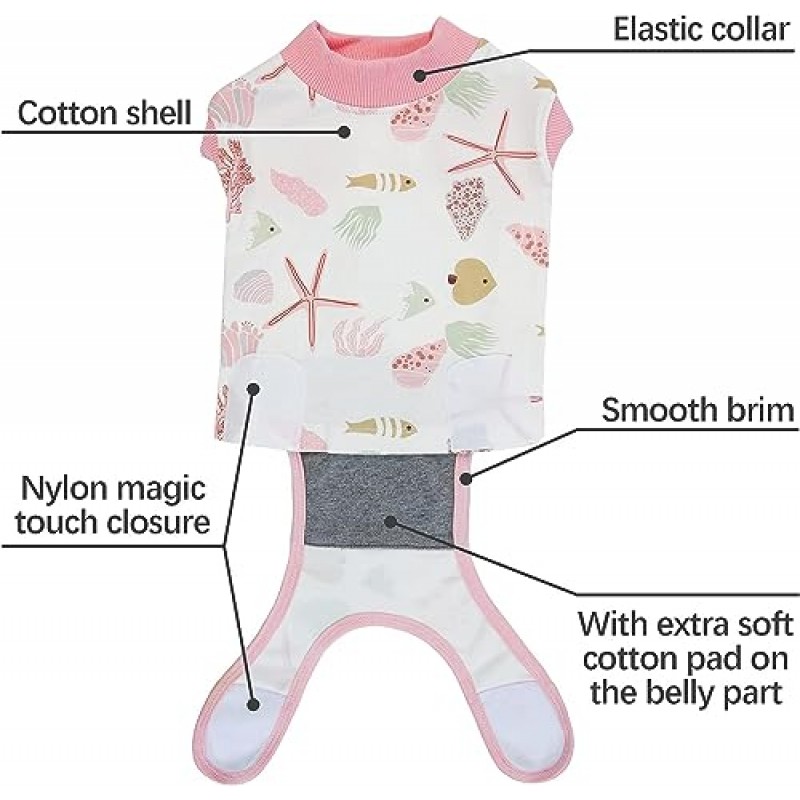 수술 후 IDOMIK 개 회복복, 남성 여성 애완견 고양이를 위한 부드러운 개 수술 회복복, 개 Spay 중성 Onesie 아늑한 셔츠, 개 콘 대체 핥기 방지 복부 상처