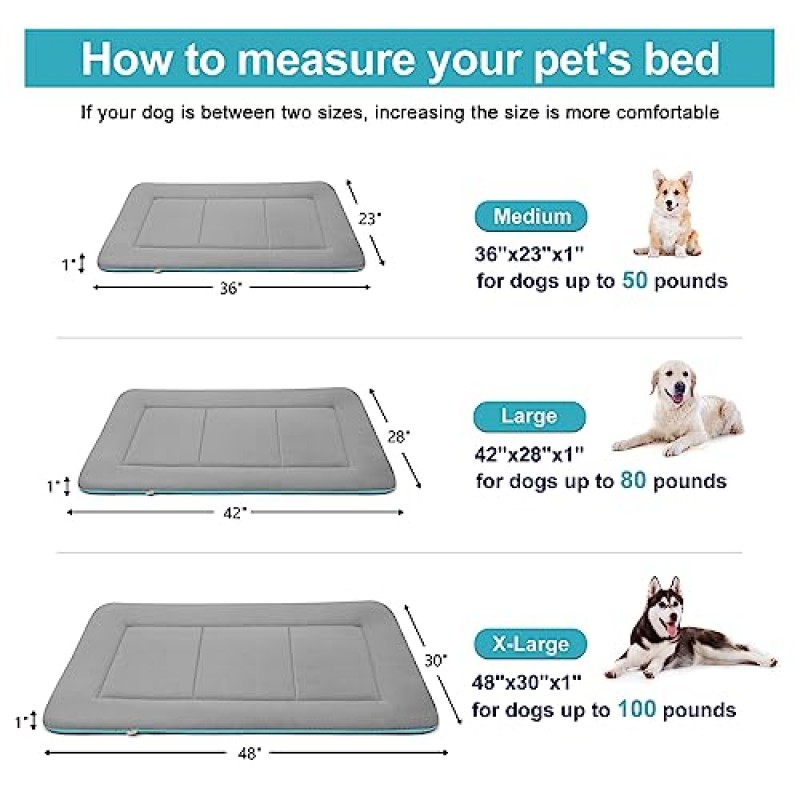 상자용 매직 개 개 침대 - 대형견용 부드러운 개 상자 패드 개 침대 매트, 미끄럼 방지 바닥이 있는 42인치 세탁 가능 개집 패드 애완 동물 침대, 연한 회색 L