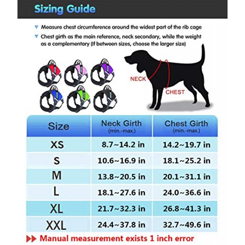 LMOBXEVL 서비스 개 하네스, 손잡이가 있는 당기지 않는 개 하네스 훈련 조끼 하네스의 조절 가능한 반사 애완견, 소형 중형 대형 품종 야외 산책 하이킹을 위한 쉬운 제어