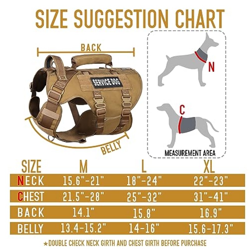 DNALLRINO 중형 대형견용 손잡이가 있는 전술견 하네스, 군용 몰리 조끼가 있는 메쉬 통기성 개 리프트 하네스, 훈련 하이킹 걷기용 39g 금속 버클이 있는 서비스견 하네스