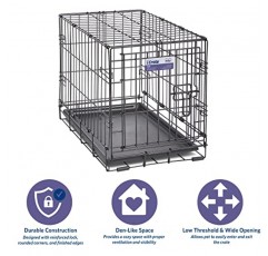 애완 동물을 위한 MidWest 주택 새롭게 강화된 단일 및 이중 문 iCrate 개 상자, 누출 방지 팬, 바닥 보호 발, 칸막이 패널 및 새로운 특허 기능 포함