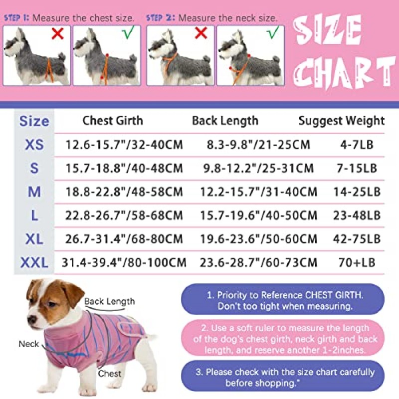 개 고양이 수술 후 ROZKITCH 개 회복복, 여성 남성 개를 위한 수술용 Onesie 바지, 콘 e-칼라 대체 포스트 OP 복부 상처 방지 핥기 의상 Spay Pink M 후