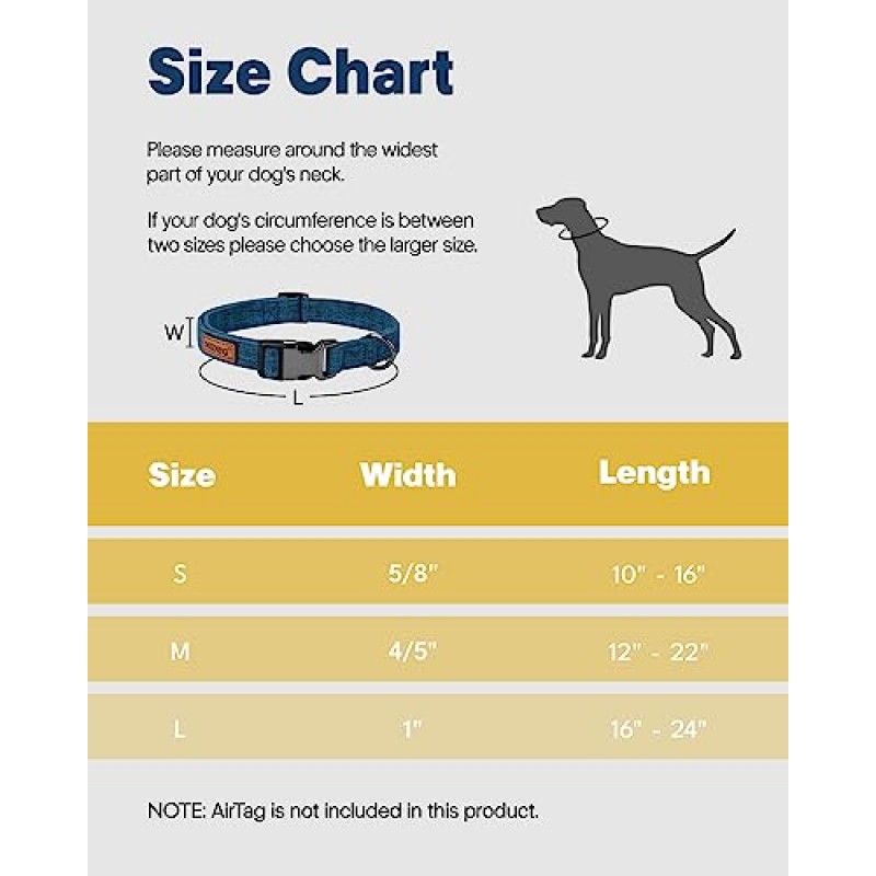 MIDOG AirTag 개 목걸이, 에어 태그 홀더 케이스가 있는 소형 중형 대형견용 패션 개 목걸이, 조정 가능한 훈련 빠른 릴리스 금속 버클이 있는 부드러운 나일론 에어 태그 애완 동물 목걸이(파란색, M, 12