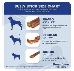 Downtown Pet Supply USA는 중형견용 12인치 Bully 스틱 1파운드, 단일 성분, 생가죽을 사용하지 않은 Bully Stick, 대형견용 오래 지속되는 Bully Stick, Bully Stick 홀더용 Bullsticks 1파운드를 공급함