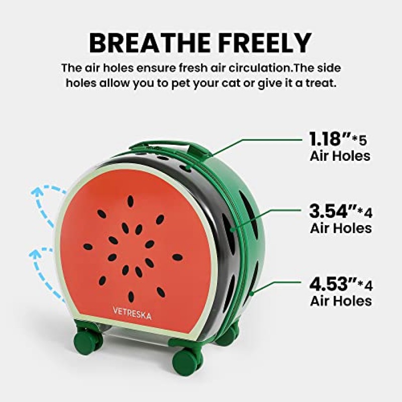 스티커 및 매트 2개가 포함된 VETRESKA 하드 고양이 캐리어, 자유롭게 호흡하는 여행용 개 캐리어, 항공사 승인 야외 고양이 상자, 고양이와 개를 위한 무소음 바퀴가 있는 휴대용 고양이 개집 트롤리 케이스