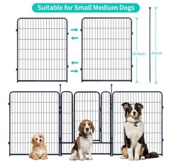 개 놀이터, 휴대용 야외 개 울타리, 실내 개 펜, 대형/중형/소형견용 개 놀이터, 마당용 개 울타리, 문 포함 접이식 금속 개 놀이터(40인치, 08패널)