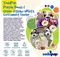 SodaPup Purple Bones & Green Jigsaw eMat 번들 – 과식 방지, 소화기 건강, 진정 등을 위한 무독성, 애완동물 안전, 식품 안전 고무로 미국에서 제작된 내구성이 뛰어난 릭 매트 피더