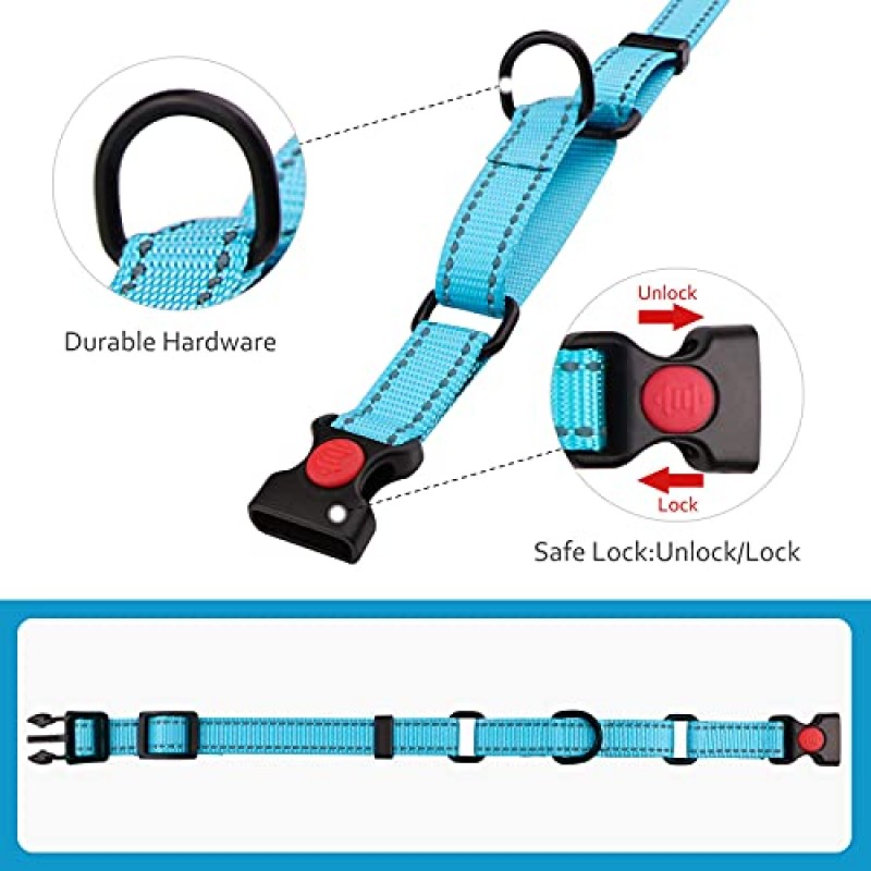 마틴게일 개 목걸이 및 가죽끈 세트 개용 마틴게일 목걸이 소형 중형견용 반사 마틴게일 목걸이(하늘색&L)