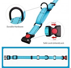 마틴게일 개 목걸이 및 가죽끈 세트 개용 마틴게일 목걸이 소형 중형견용 반사 마틴게일 목걸이(하늘색&L)