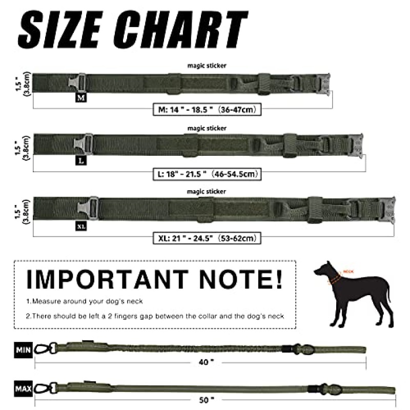 개 목걸이 및 가죽 끈 세트 핸들이있는 전술 개 목걸이 나일론 조정 가능한 군사 훈련 칼라 헤비 듀티 금속 버클 K9 대형 개용 개 목걸이 녹색