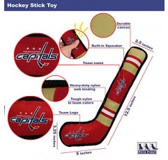 애완동물 첫 번째 개 장난감 NHL Washington Capitals 라이선스를 받은 내부 삐걱거리는 소리가 있는 견고한 나일론 개와 고양이용 하키 스틱 장난감 애완동물과 함께 하키 놀이 , 16인치(1팩)(CAP-3232)