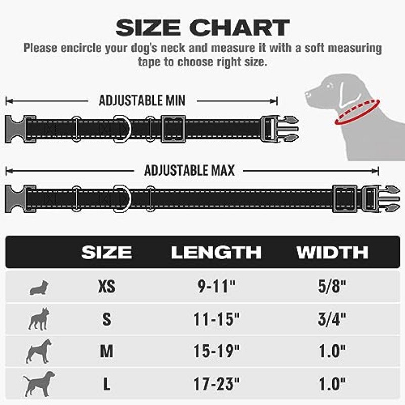 퀵 릴리스 버클이 있는 개용 Joytale Martingale 칼라, 안전을 위한 반사형 헤비 듀티 강아지 칼라, 소형 중형 대형견용 조절식 개 나일론 칼라 걷기 훈련, 검정색, L