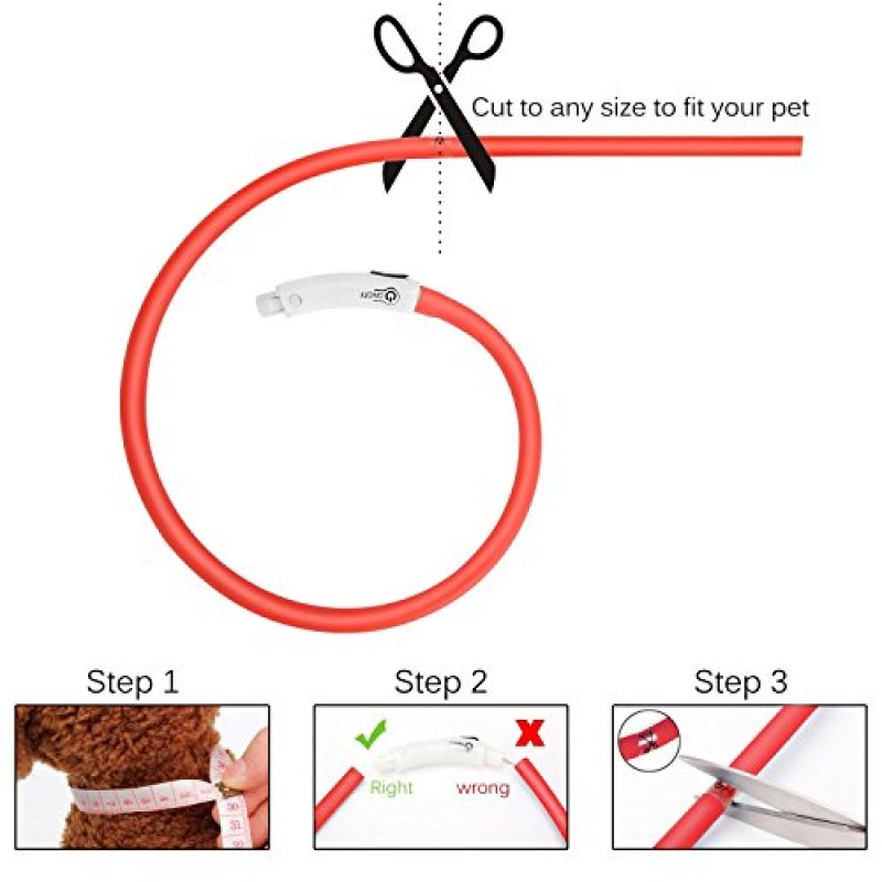 LED 개 목걸이, USB 충전식 빛나는 개 목걸이, 라이트 업 칼라 야간 애완동물 안전 및 가시성 향상, 3가지 깜박임 모드, 소형 중형 대형견에 적합한 방수 조명 칼라