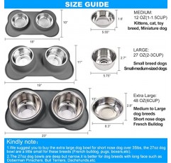 AsFrost 개밥 그릇, 2 개의 스테인레스 스틸 개밥 물 그릇 세트, 유출 없음 미끄럼 방지 실리콘 개 그릇 매트, 중형 대형 소형 개용 개 요리 애완 동물 강아지