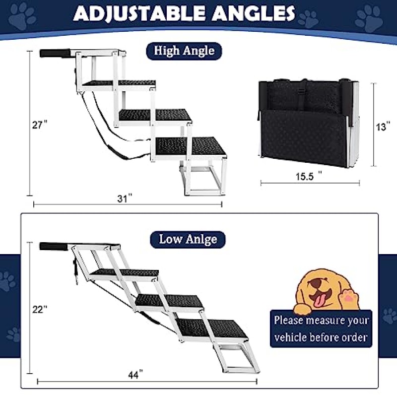 자동차용 개 램프, 접이식 애완 동물 계단은 대형견용 150lbs까지 지원, 자동차, SUV 및 트럭용 미끄럼 방지 표면이 있는 접이식 경량 알루미늄 개 계단, 4단계