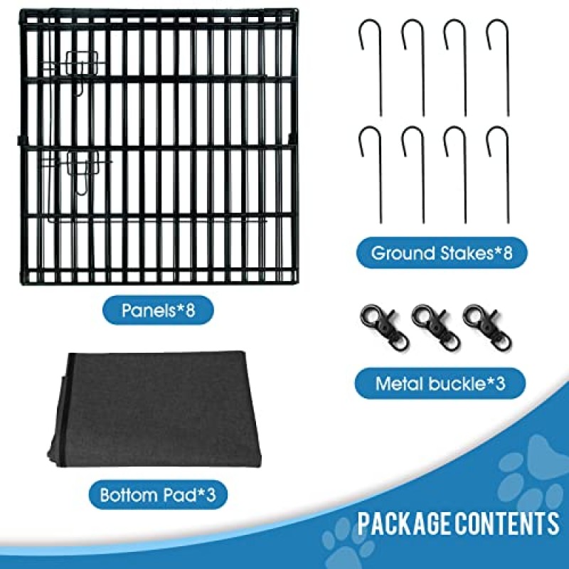 개 펜 애완 동물 놀이터 개 울타리 실내 접이식 금속 와이어 운동 강아지 놀이 마당 애완 동물 인클로저 실내 실외 8 패널 24 인치 하단 패드/상단 커버 포함(하단 패드가 있는 검정색)