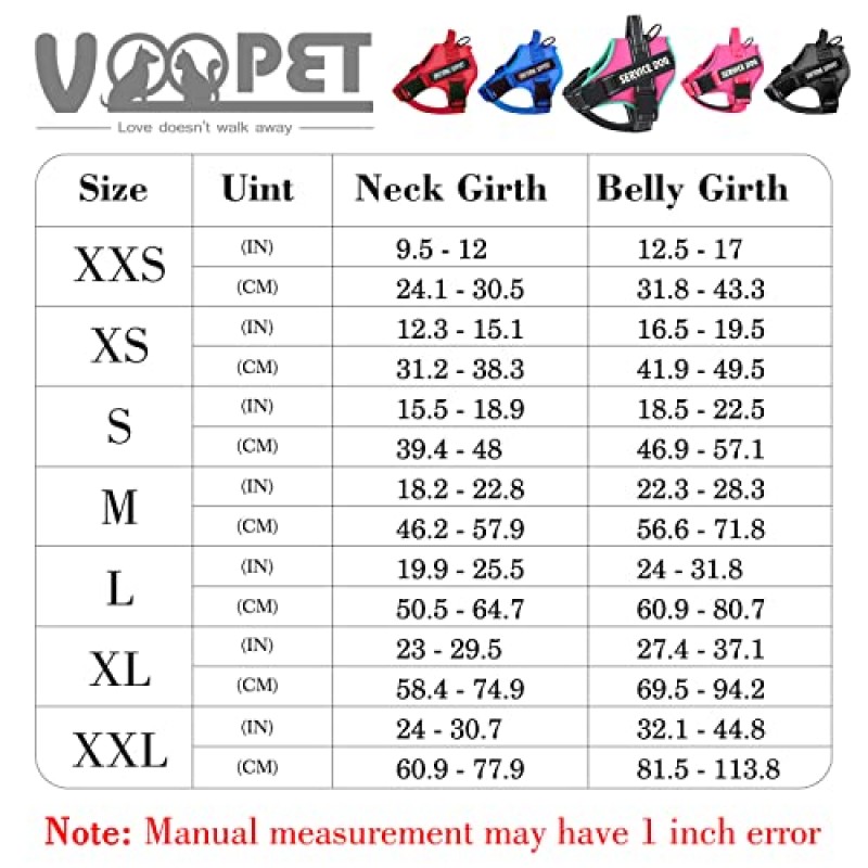 voopet 서비스견 하네스, 정서적 지원 애완동물 조끼 하네스, 반사 통기성 및 조절 가능 소형 중형 대형견용 당김 없음 ESA 하네스(제거 가능한 태그 4개 포함), X 대형(1팩)