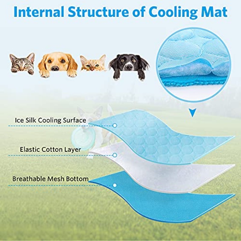 YAOGEG 개 냉각 매트, 개 고양이용 냉각 매트, 애완 동물 재사용 가능한 침대 매트, 세척 가능한 얼음 실크 매트, 자체 냉각 수면 개집 패드