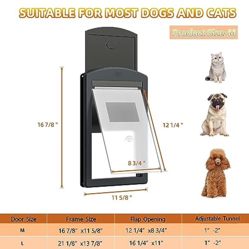 MAVRICFLEX 중형견용 스모키 그레이 프레임 개 문, 슬라이딩 잠금 패널 및 자기 플랩이 있는 내구성 있는 플라스틱 애완 동물 문, 문용 강아지 문, 강아지 문