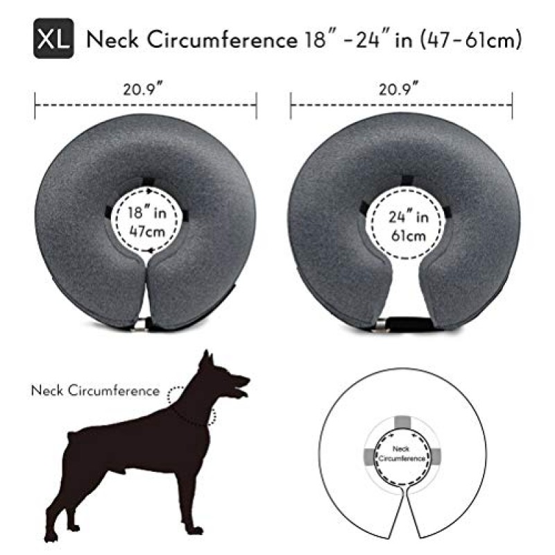 MIDOG 개 콘 칼라, 풍선 개 목 도넛 칼라 수술 후 대안, 소형 중형 대형 개 및 고양이 강아지를 위한 부드러운 보호 복구 콘 - 대체 E 칼라(회색, XL)