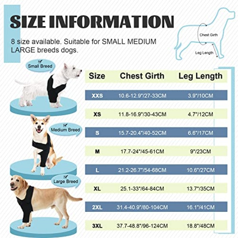 ROZKITCH 개 수술 회복 슬리브 앞 오른쪽 왼쪽 다리, 애완 동물 핥는 상처 방지 팔꿈치 버팀대 보호대, 개 회복 슈트 콘 칼라 염좌 대체 ACL CCL 관절염 관절 관리 블랙 L