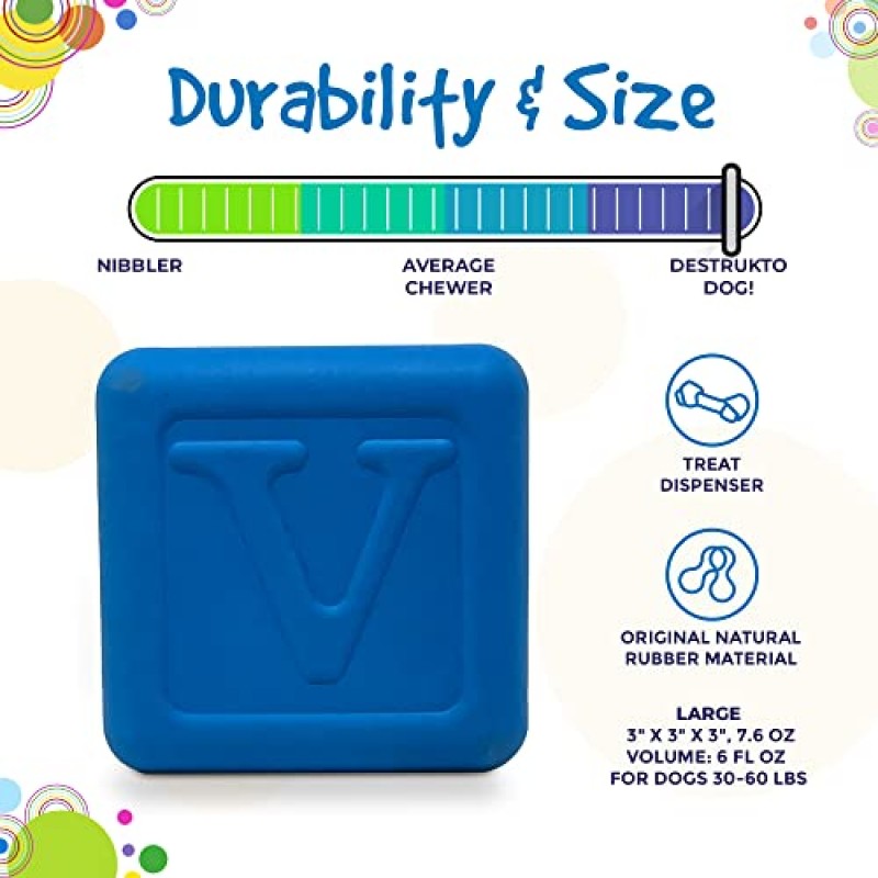 SodaPup Love Cube – 정신 자극, 문제 씹기, 신경 진정 등을 위한 무독성, 애완동물 안전, 식품 안전 천연 고무 소재로 미국에서 제조된 내구성이 뛰어난 개 간식 디스펜서 및 씹는 장난감
