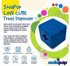 SodaPup Love Cube – 정신 자극, 문제 씹기, 신경 진정 등을 위한 무독성, 애완동물 안전, 식품 안전 천연 고무 소재로 미국에서 제조된 내구성이 뛰어난 개 간식 디스펜서 및 씹는 장난감