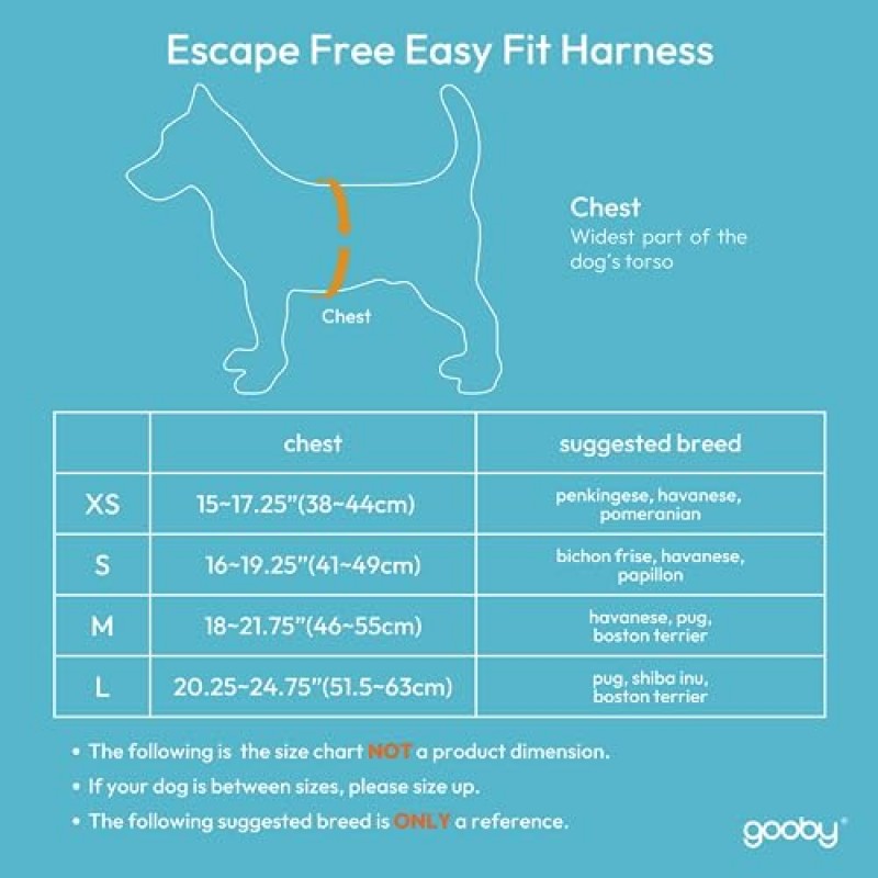 Gooby Escape 무료 이지 핏 하네스 - 청록색, 대형 - 당김 없음 스텝인 퀵 릴리스 버클이 있는 특허 받은 소형견 하네스 - 이동 중에도 완벽함 소형견 또는 중형견용 하네스