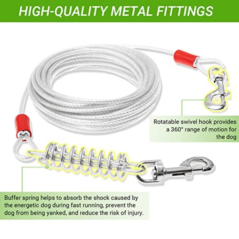 AMFOSNEL 개 타이 아웃 케이블 및 스테이크 - 훈련, 마당에서 놀기, 야외 캠핑을 위한 15/20/30 FT 긴 개 가죽끈 - 중형 대형견용 견고한 녹 방지 스테이크 및 도그 러너 케이블