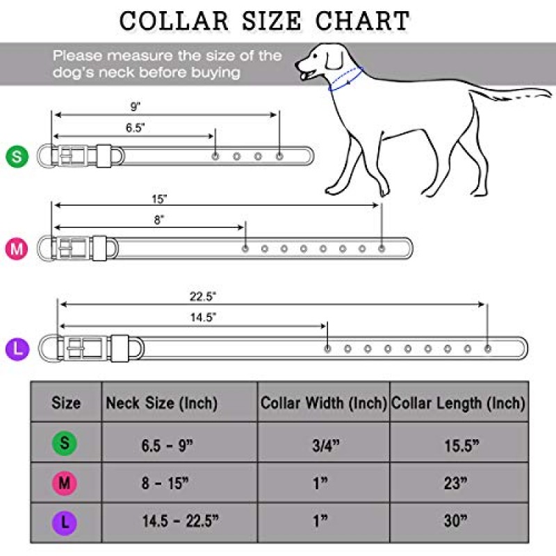 미국 미터법 - 버클이 있는 컴포트 핏 개 목걸이 소프트 패딩 처리된 조절 가능한 개 목걸이 소형 중형 대형, 보라색, 대형(14.5