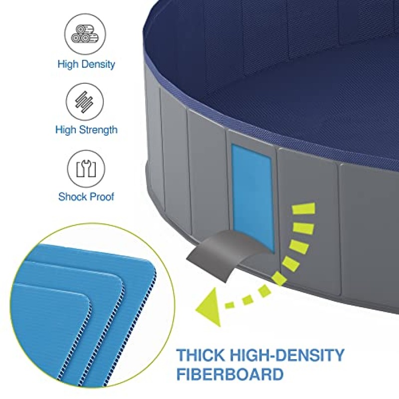 Niubya 접이식 개 수영장, 접을 수 있는 단단한 플라스틱, 애완견과 고양이를 위한 휴대용 욕조, 실내 및 실외용 애완 동물 물놀이 수영장, 71 x 12인치