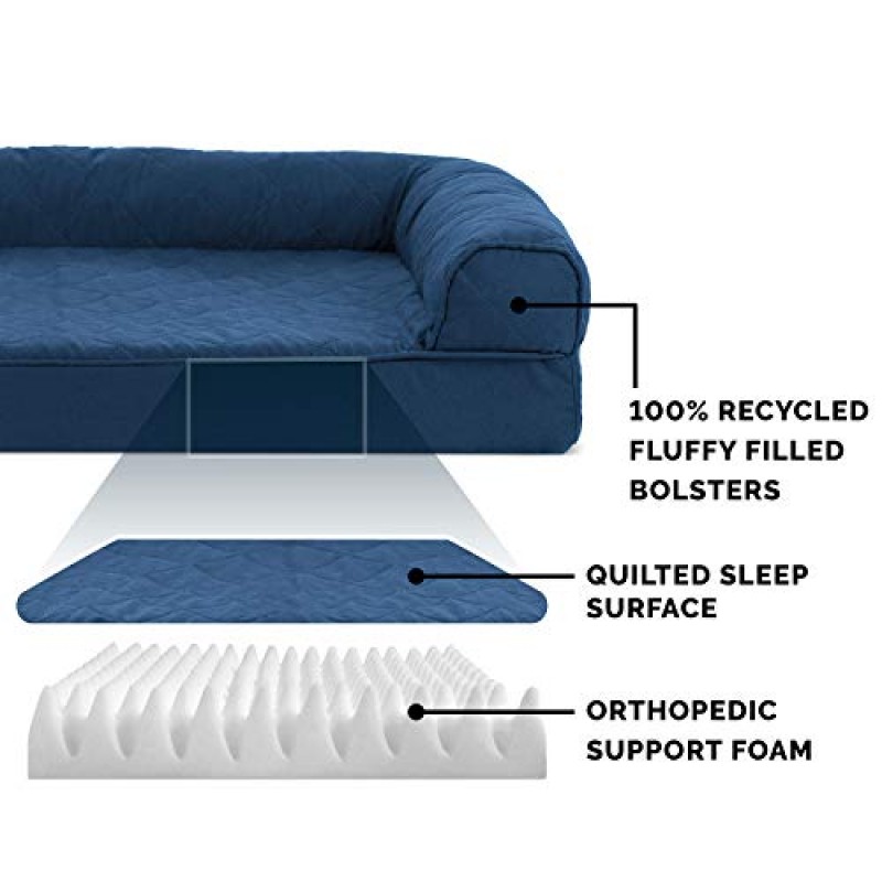 중형/소형견용 Furhaven 정형외과용 개 침대, 탈착식 볼스터 및 세탁 가능 커버 포함, 최대 35파운드의 개용 - 퀼팅 소파 - 네이비(파란색), 중형