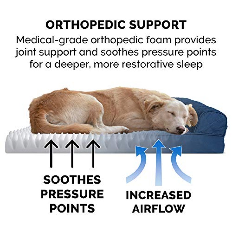 중형/소형견용 Furhaven 정형외과용 개 침대, 탈착식 볼스터 및 세탁 가능 커버 포함, 최대 35파운드의 개용 - 퀼팅 소파 - 네이비(파란색), 중형