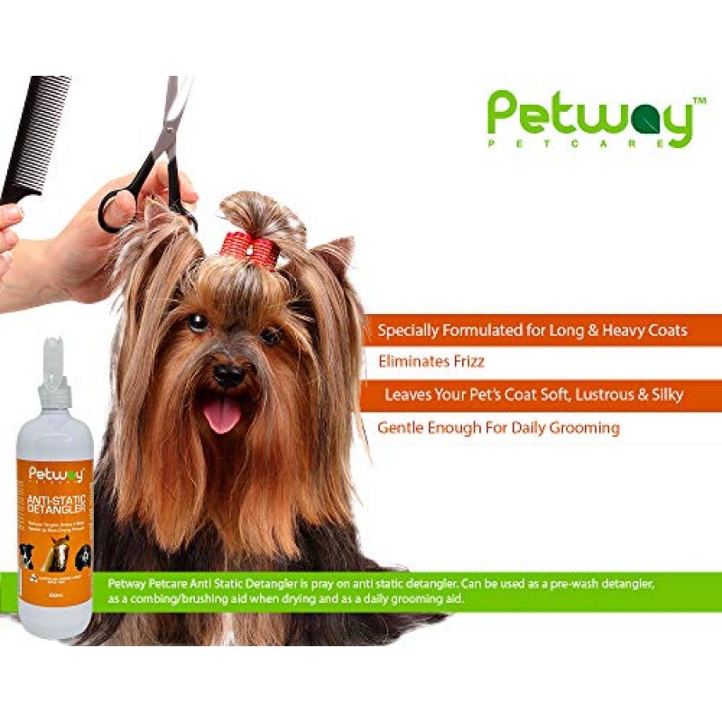 Petway Petcare 정전기 방지 디탱글러, 개, 고양이 및 말용 매트 제거 스프레이, 인산염, 파라벤 및 효소 없음, 엉킴 제거제, 일일 미용 보조제, 비누 및 인공 향 무첨가, 500ml