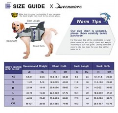 Queenmore 개 구명 조끼 립스톱 상어 개 안전 조끼 소형, 중형, 대형견, 회색 상어 소형을 위한 높은 부력과 내구성이 있는 구조 손잡이가 있는 조절 가능한 보호대