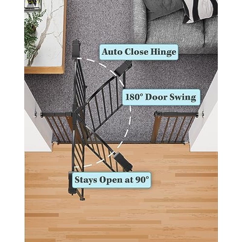InnoTruth 29-39.6인치 계단 및 출입구용 베이비 게이트, 30인치 높이의 압력 장착형 애완동물 게이트, 간편한 스텝 자동 닫기 양쪽 워크스루 어린이 게이트, 이중 잠금 안전 설계 및 한 손 조작, 검정색