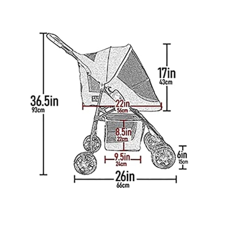 애완동물 장비 Happy Trails Lite 고양이/개용 애완동물 유모차, 지퍼 입구, 탈착식 라이너로 쉽게 접을 수 있음, 안전 끈, 보관 바구니