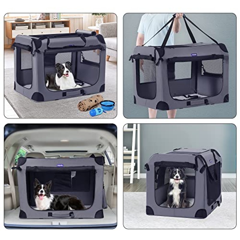 Petprsco 휴대용 ​​개 상자, 접이식 개 여행용 상자 32x23x23, 부드러운 담요 접이식 그릇 및 중형 및 대형견용 디스펜서가 있는 배변 가방