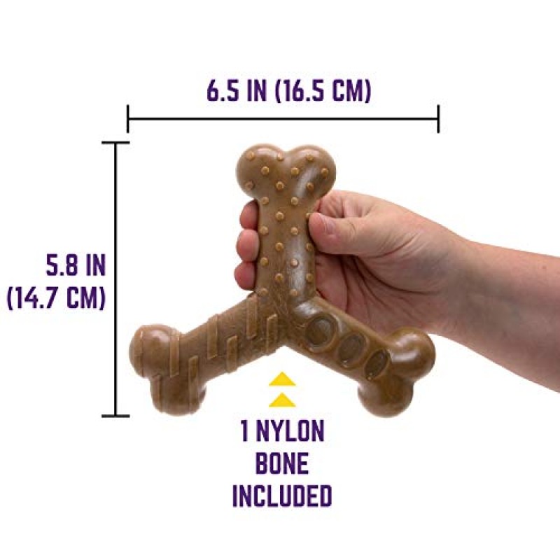 츄킹 도그 베이컨 러빈 위시본, 나일론 뼈, 질감이 있는 베이컨 맛 츄 토이, 모든 품종 크기용