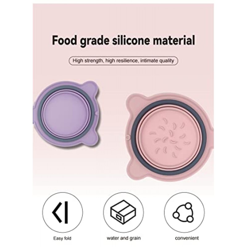 2-in-1 통합 접이식 애완동물 그릇, 하이킹, 캠핑 등에 적합 - 장애물 치아 디자인을 갖춘 식품 등급 실리콘 소재 - 휴대용 및 접이식 개 여행용 그릇. (회색)