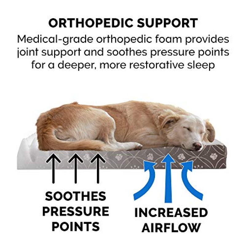 Furhaven 소형견용 정형외과용 개 침대, 탈착식 세탁 가능 커버 포함, 최대 20파운드의 개용 - 셰르파 & 플란넬 발 프린트 디럭스 매트리스 - 다크 에스프레소, 소형
