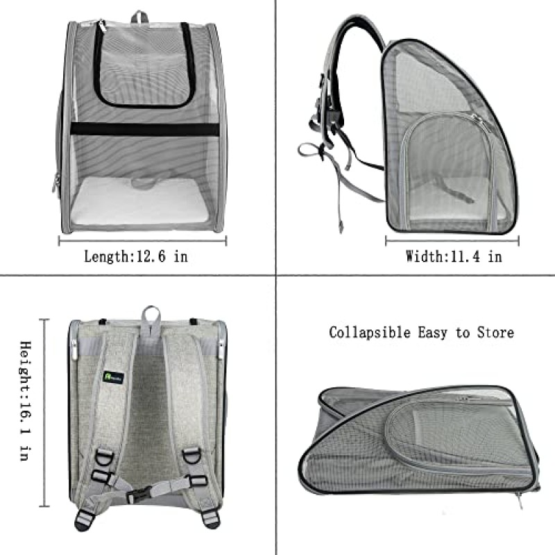 NextFri 애완동물 캐리어 백팩, 통풍 및 통기성 고양이용 개, 접이식 여행, 하이킹 및 야외 사용을 위해 설계됨 블랙